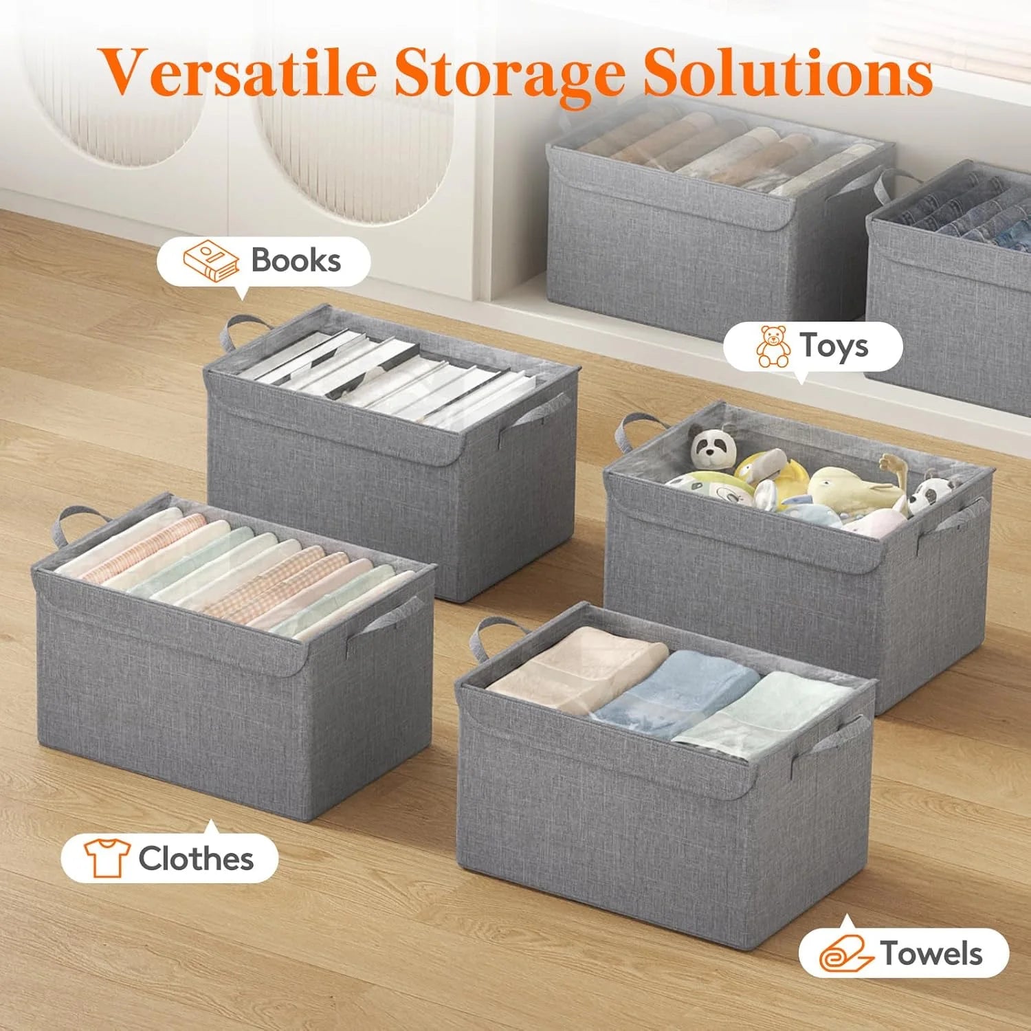 Fabric Storage Boxes 6 Pcs Stackable Storage Bins with Clear Lids Foldable Oxford Cloth Cube Closet Organizer Baskets Clothes Containers for Towels Blankets Books Light Grey-Large – Foldable Space-Saving Design with Functional, Easy-Use Details