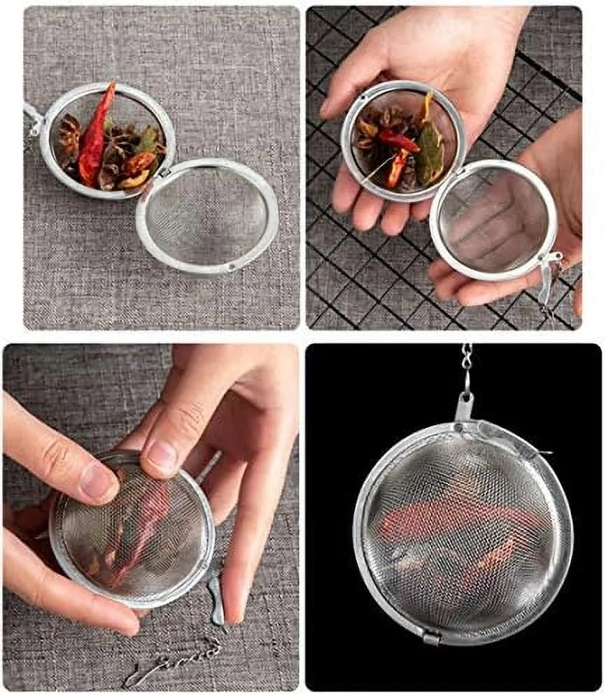 3pcs Stainless steel fine mesh seasoning ball kitchen soup spice stew filter kitchen tool metal tea bag tea ball (3pcs Round Shape),Silver,5cm/6cm/7cm – Durable Stainless Steel Construction with Functional, Easy-Use Details