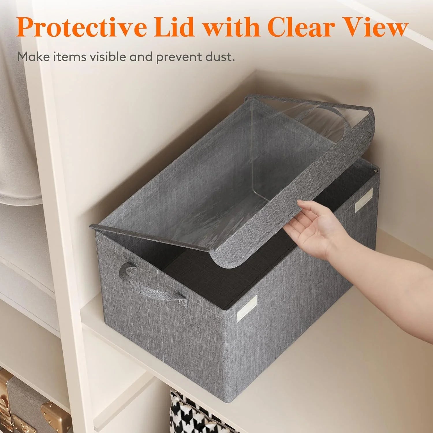 Fabric Storage Boxes 6 Pcs Stackable Storage Bins with Clear Lids Foldable Oxford Cloth Cube Closet Organizer Baskets Clothes Containers for Towels Blankets Books Light Grey-Large – Foldable Space-Saving Design with Functional, Easy-Use Details