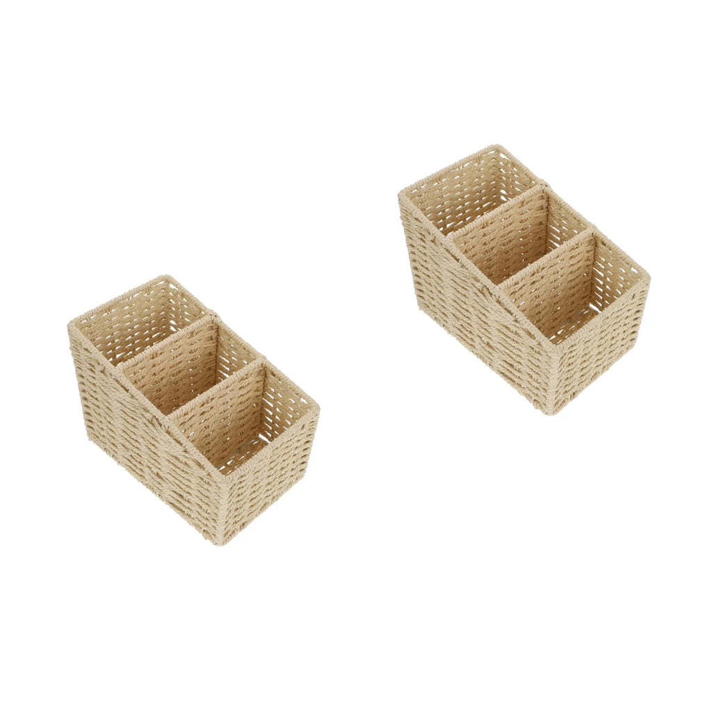 2pcs Woven 3 Compartments Woven Storage Box Bin Makeup Container Cube Organizer Divider for Home Bathroom Bedroom Closet Table Remote Beige – Multiroom Organization Format with Functional, Easy-Use Details
