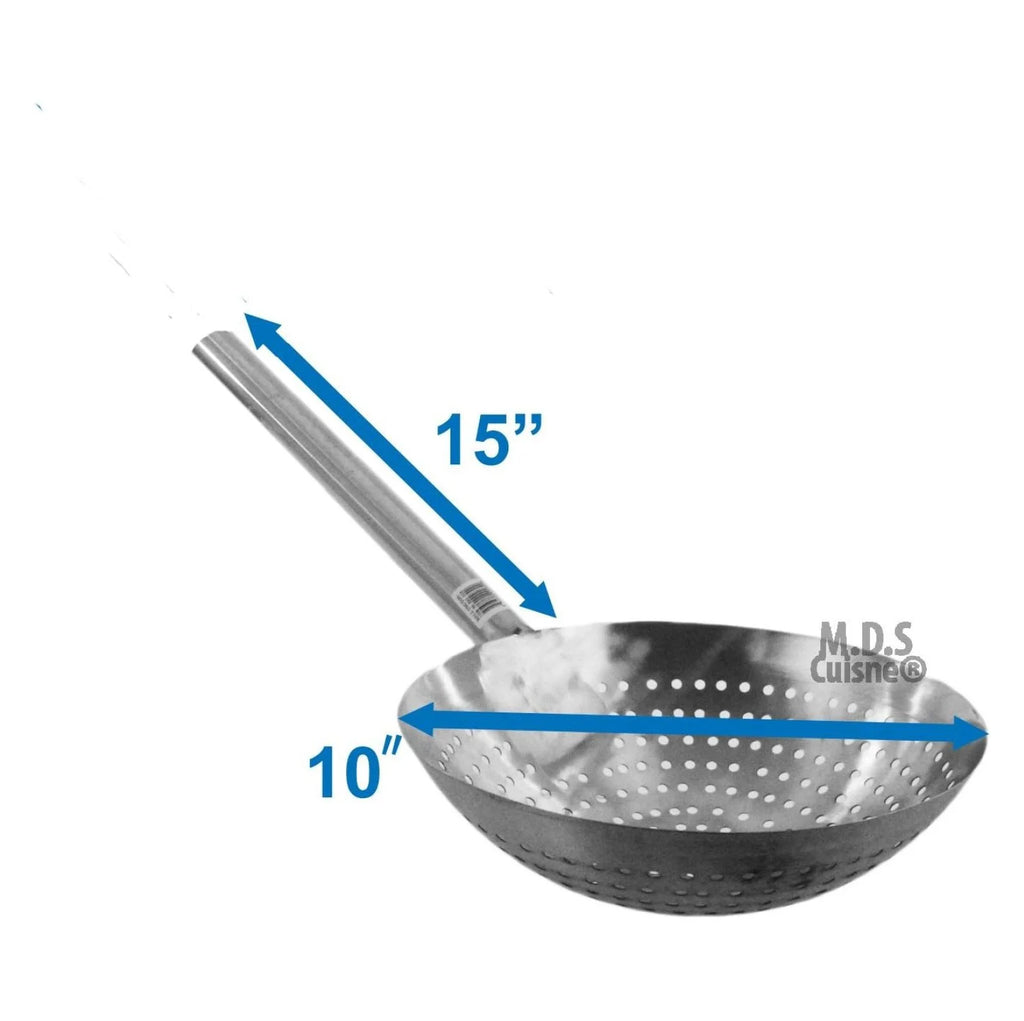 Stir Fry Skimmer Strainer 25" Stainless Steel Spider Ladle for Deep Frying Carnitas Chicken Shrimp - Long Handle Kitchen Tool – Convenient Carry Handles with Functional, Easy-Use Details