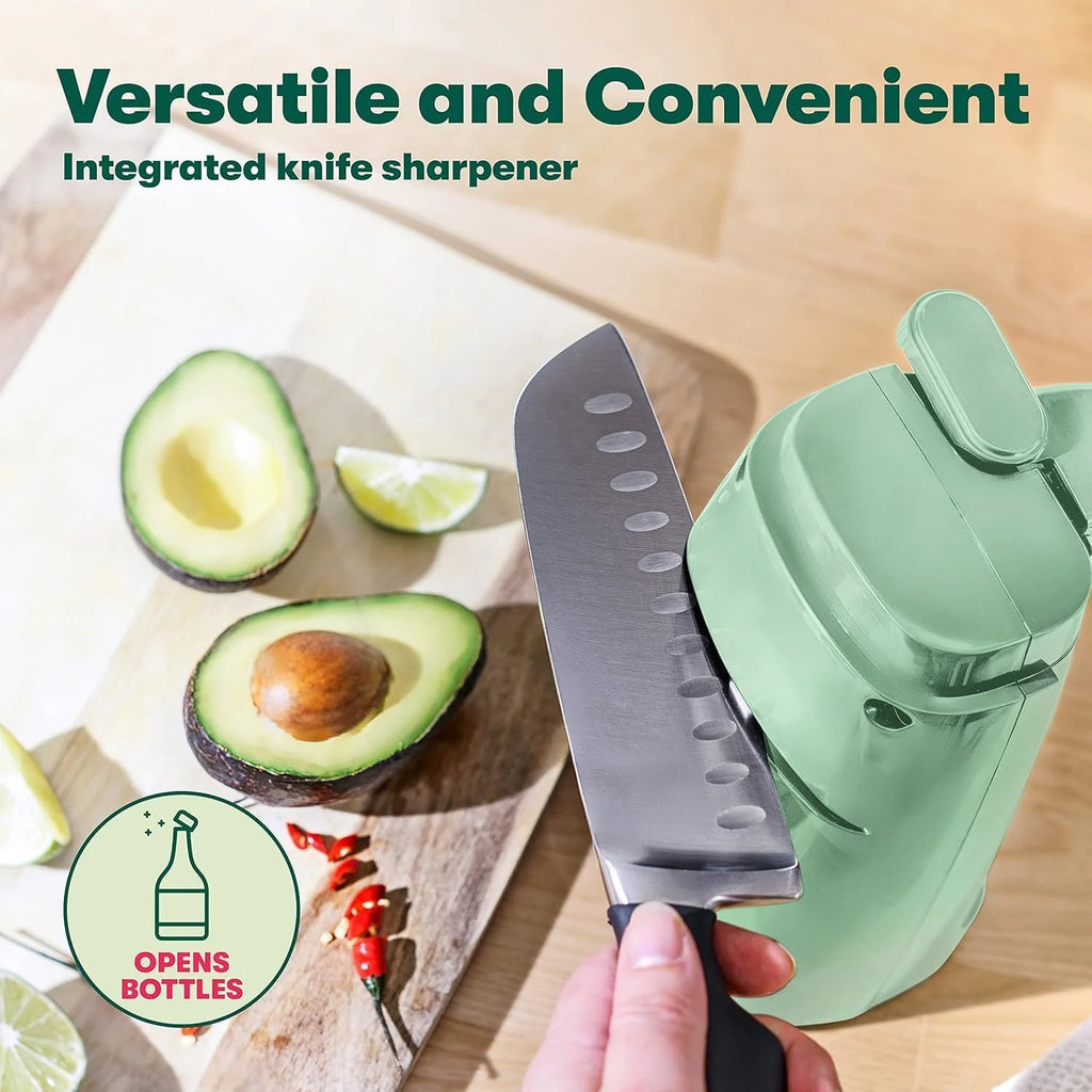 Electric Can Opener and Knife Sharpener Multifunctional Jar and Bottle Opener with Removable Cutting Lever and Cord Storage Stainless Steel Blade, – Durable Stainless Steel Construction with Functional, Easy-Use Details – Catalog Item 123