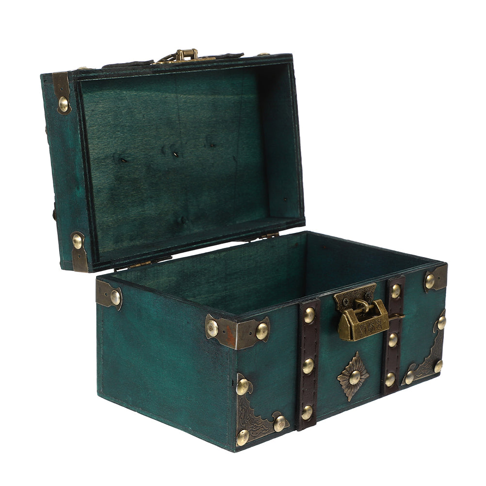 Wooden Storage Box Keepsake Stash Photo Treasure Chest Crate Dark Green – Natural-Look Construction with Functional, Easy-Use Details