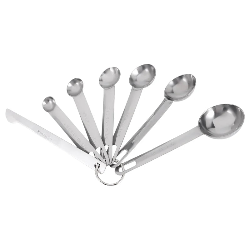 Stainless Steel Measuring Spoons Cups Set Small Tablespoon Teaspoons Set 6 with Bonus C4662 – Durable Stainless Steel Construction with Functional, Easy-Use Details