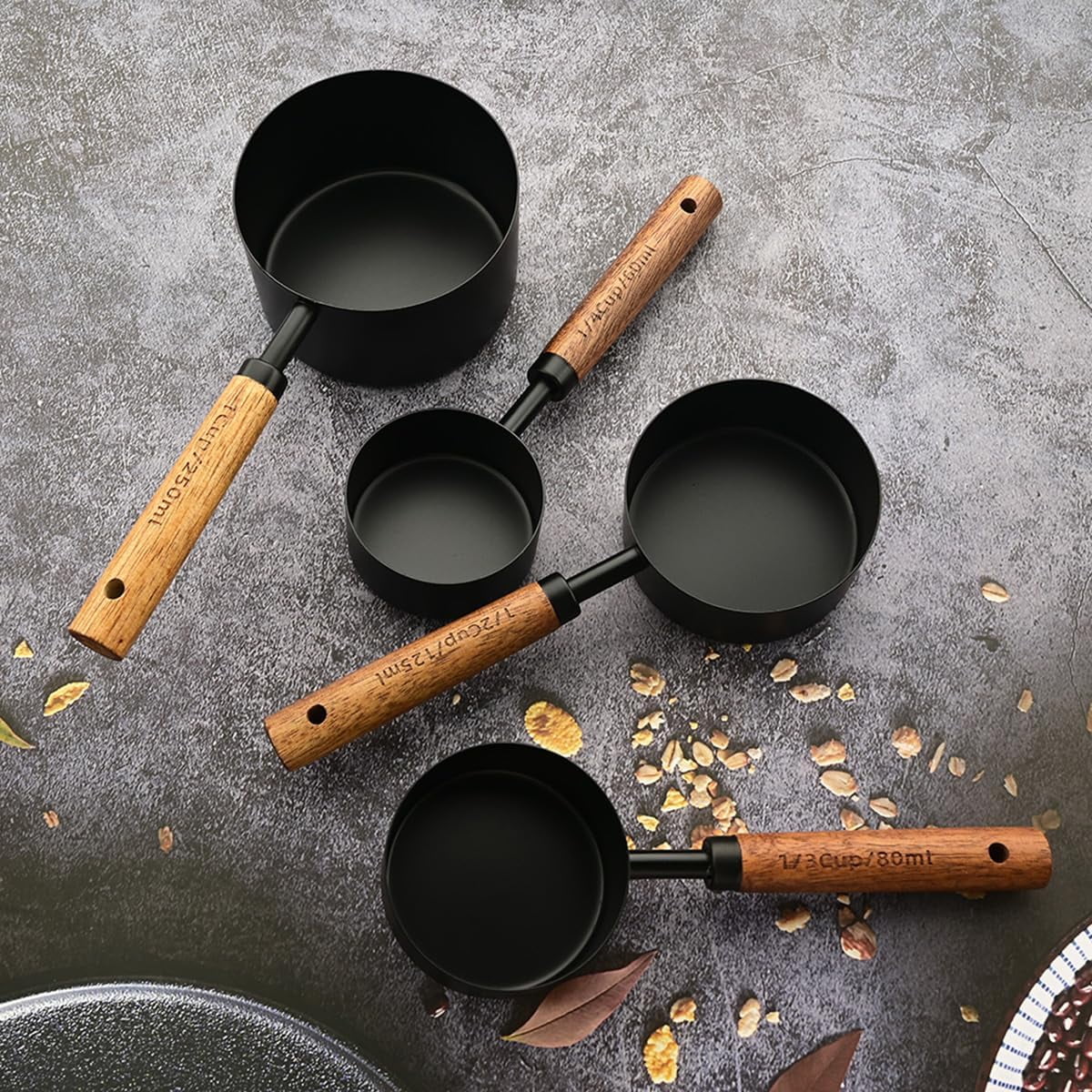 8 pieces Golden Measuring Cups Set and Measuring Spoons Set with Scale Wooden Handle Stainless Steel Dry & Liquid Measuring Cup for Cooking Baking – Convenient Carry Handles with Functional, Easy-Use Details