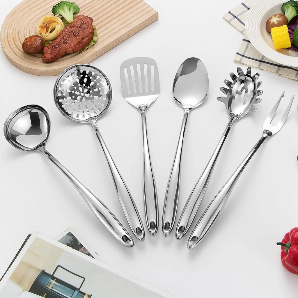 304 Stainless Steel Matte Kitchen Utensils Set 11 Pcs Long Metal Cooking Utensils Set Gold Cooking Utensils Set Dishwasher Suitable – Durable Stainless Steel Construction with Functional, Easy-Use Details