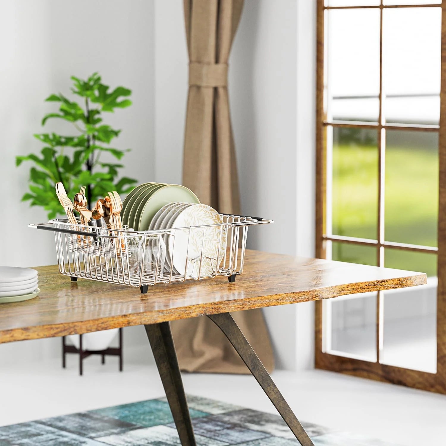 Dish Drying Rack in-Sink 304 Stainless Steel Dish Drainer with Stainless Steel Silverware Holder Over Inside Sink-Adjustable – Durable Stainless Steel Construction with Functional, Easy-Use Details