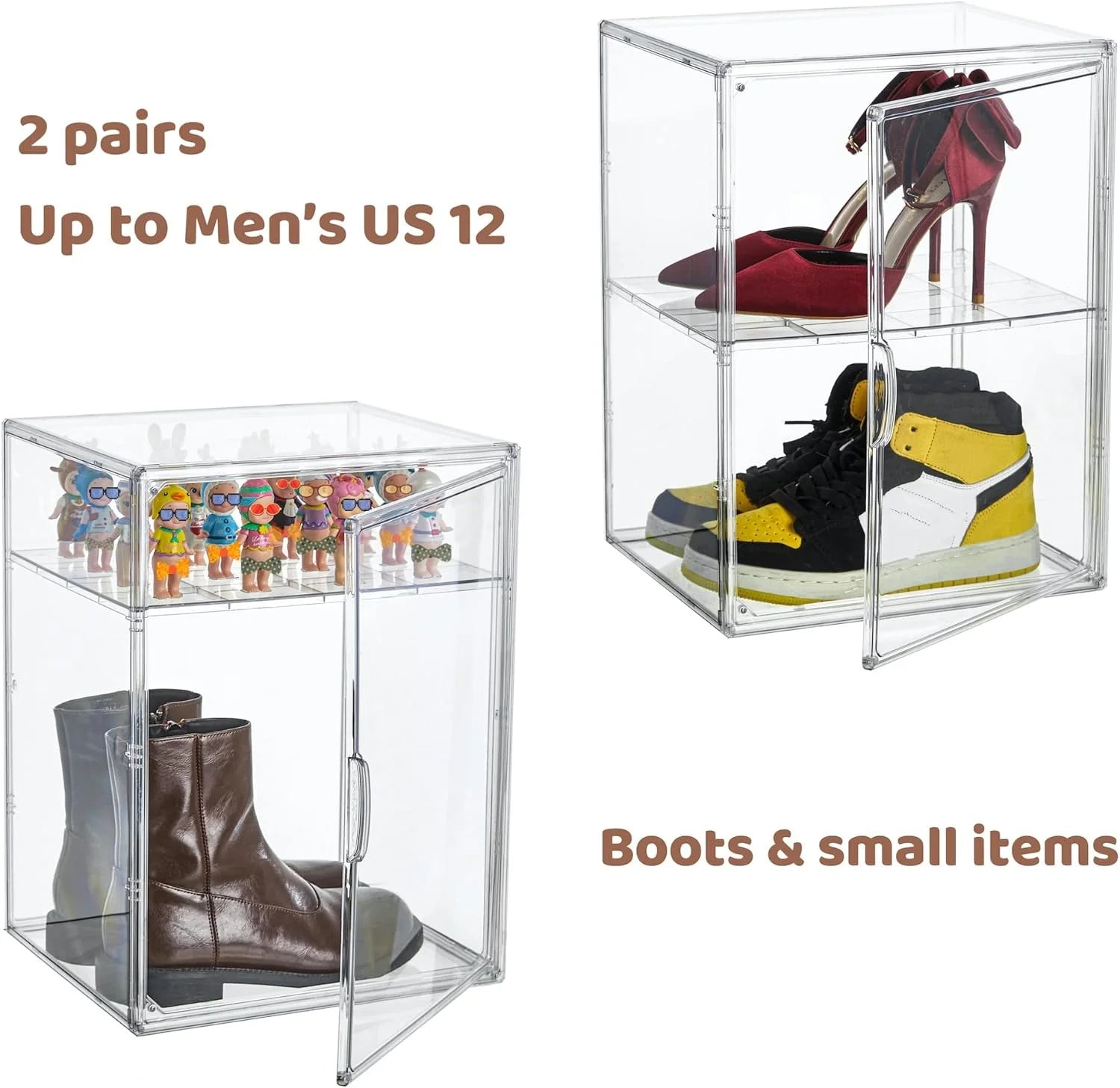 XXX-Large Clear Acrylic Display Case Boot Shoe Storage Boxes With An Adjustable Divider,2 Pack 2 Tiers Clear Plastic Stackable Storage Bins With Lids Big Display Acrylic Box With Magnetic Door – Everyday Household Format with Functional, Easy-Use Details