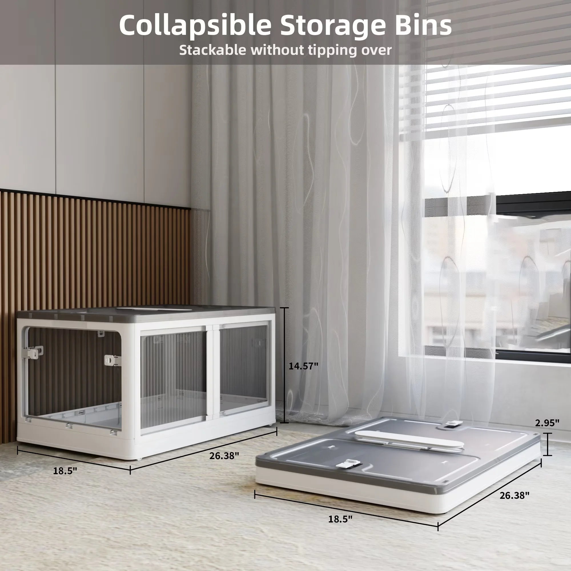 384QT 3-Pack Transparent Stackable Storage Bins with 5 Doors to Open with Wheels Folding Plastic Craft Containers Large Closet Organizers Box for Bedrooms Living Rooms Study Kids' Toys White – Stackable Organization with Functional, Easy-Use Details