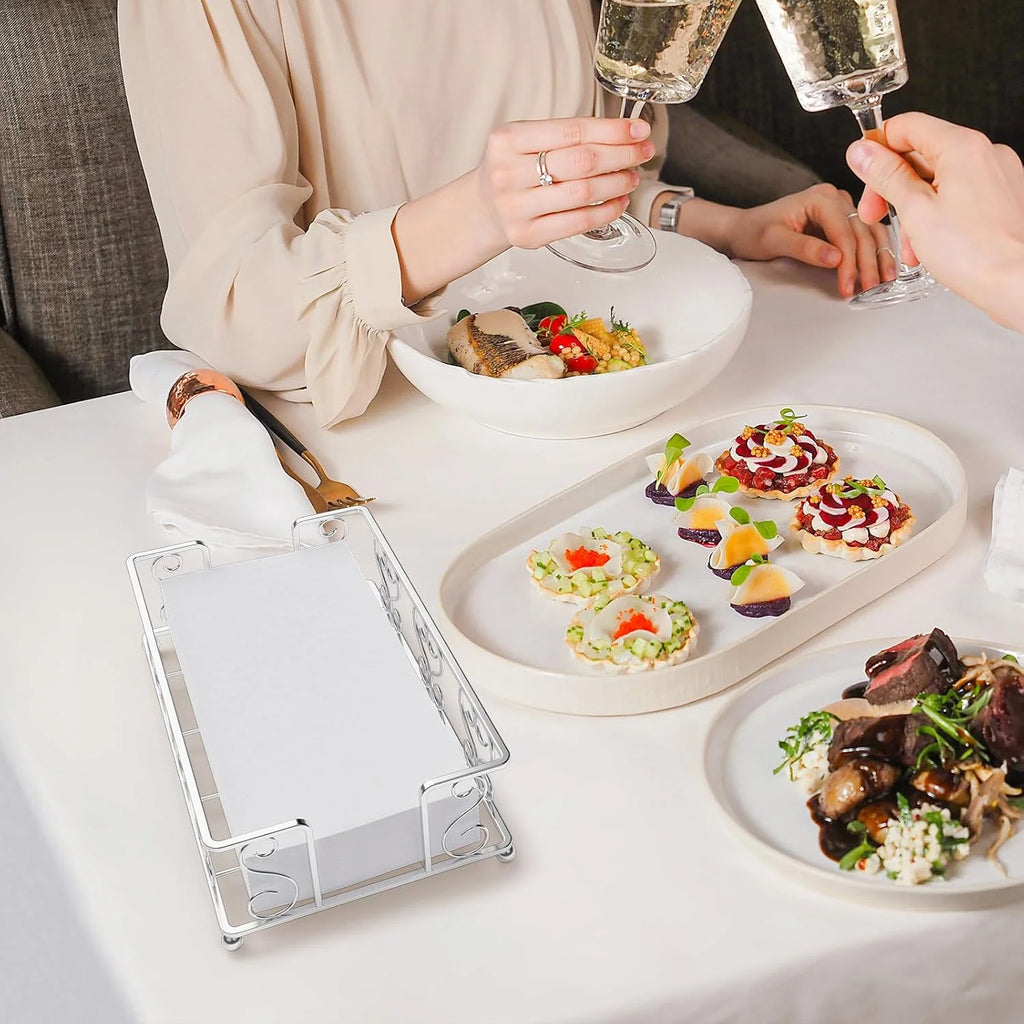 Napkin Holder & Guest Towel Tray - Stainless Steel Disposable Paper Towel Dispenser for Bathroom Table Kitchen Countertop Dinner Table Vanity – Durable Stainless Steel Construction with Functional, Easy-Use Details