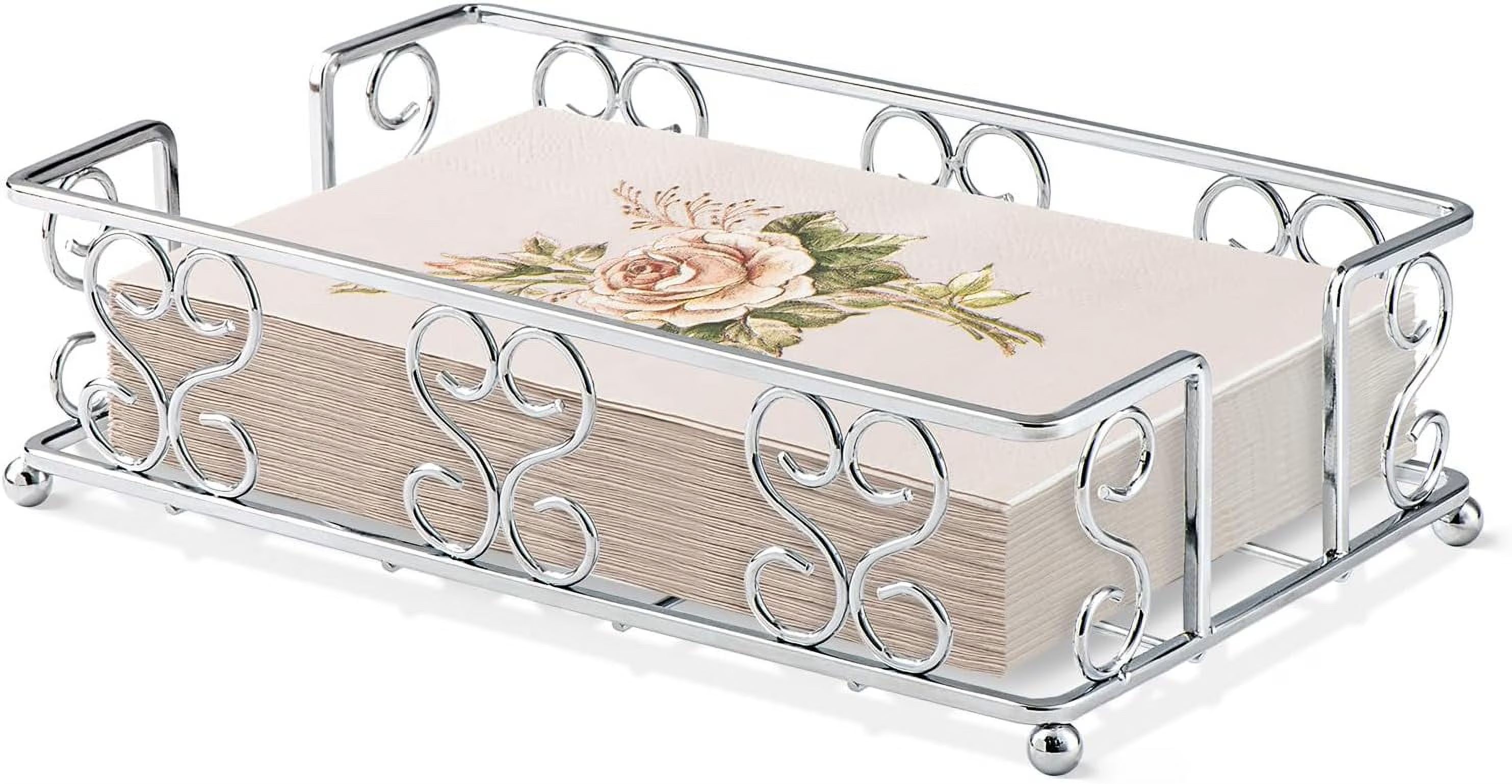 Napkin Holder & Guest Towel Tray - Stainless Steel Disposable Paper Towel Dispenser for Bathroom Table Kitchen Countertop Dinner Table Vanity – Durable Stainless Steel Construction with Functional, Easy-Use Details