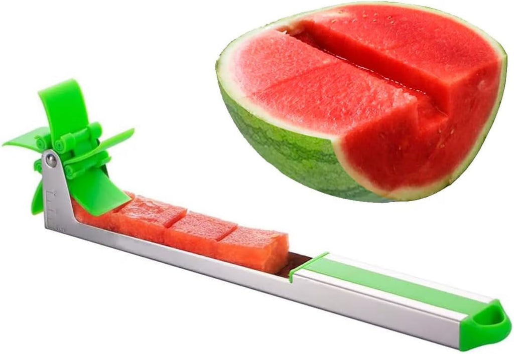 Watermelon Windmill Cutter Slicer Stainless Steel Shape Fruit Tools Quickly Cut Tool Kitchen Gadgets with Melon Scoop – Durable Stainless Steel Construction with Functional, Easy-Use Details