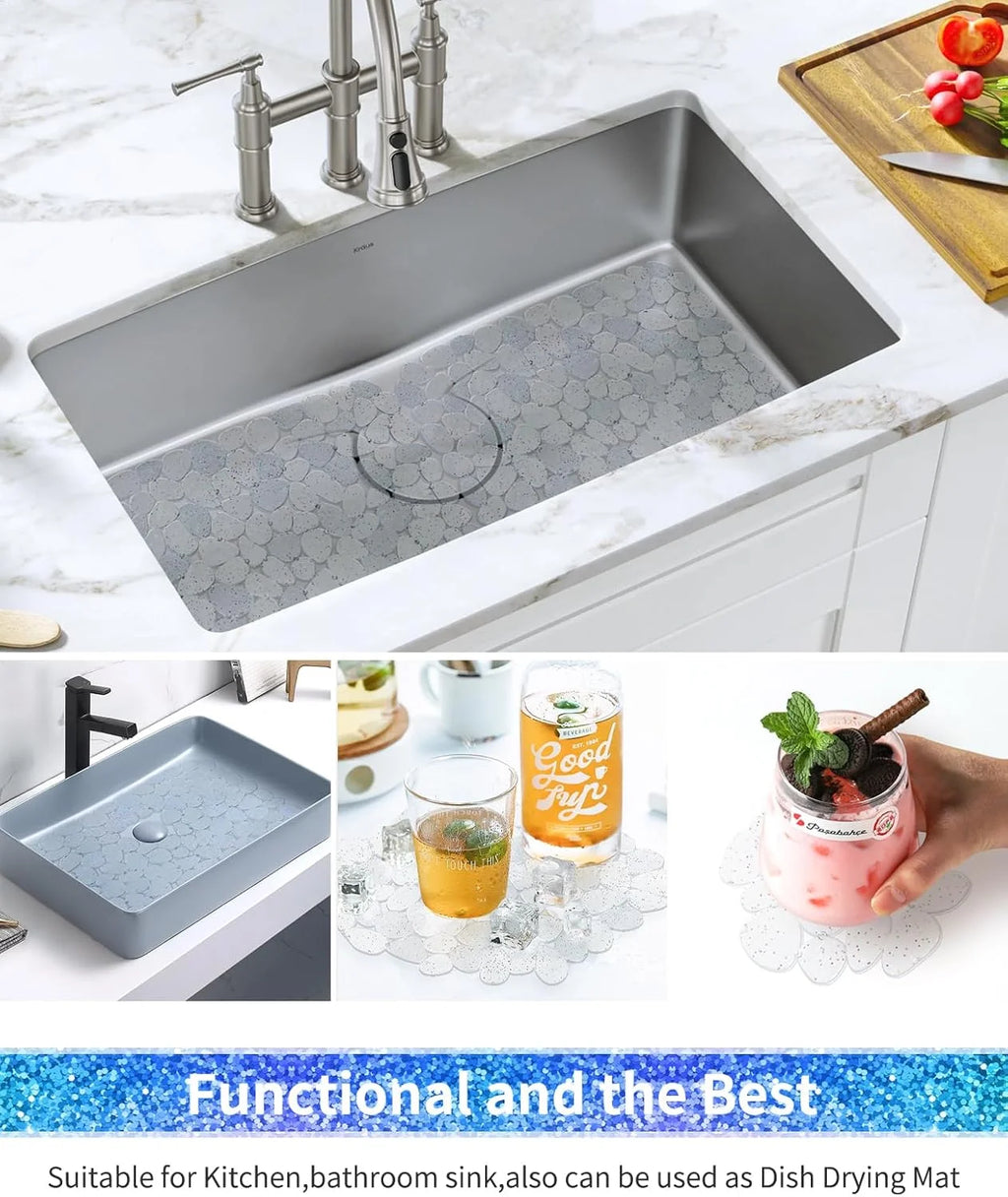Bligli Pebble Sink Mat 2-Pack - PVC Kitchen Protector for Stainless Steel/Ceramic Dish Drying Mat for Dishes 15.7" x 11.8" Bling Clear – Clear-View Organization with Functional, Easy-Use Details