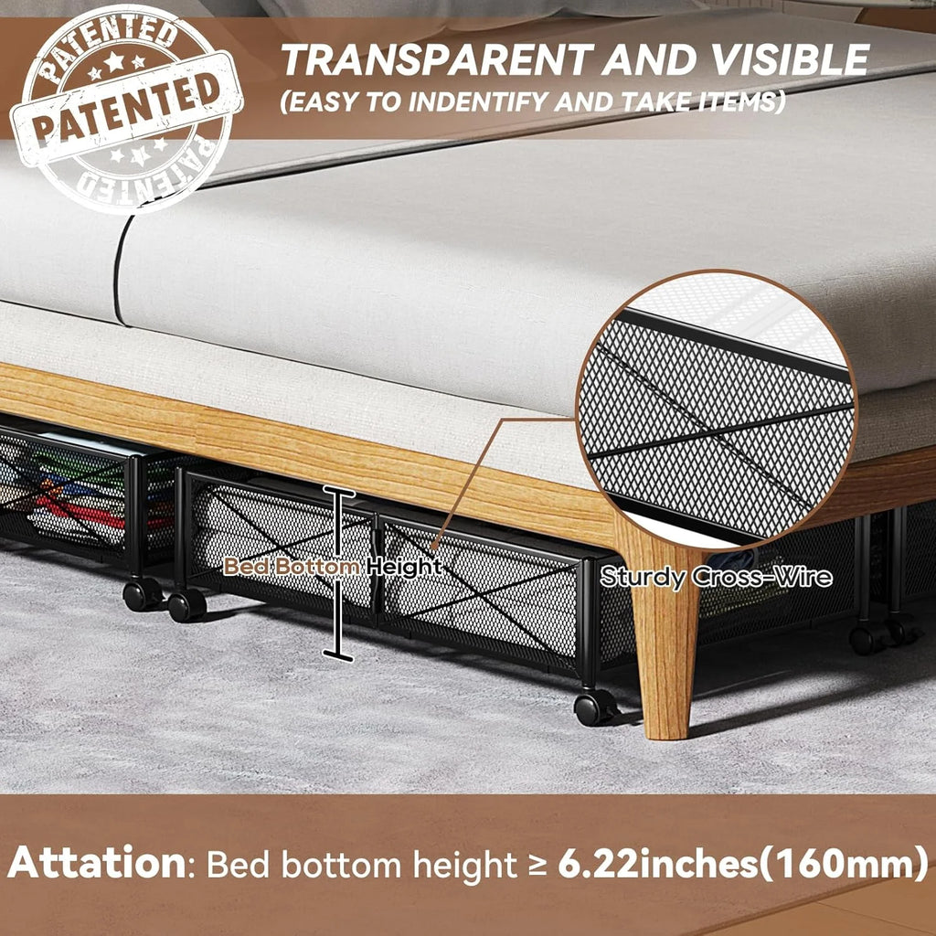 Under Bed Storage Containers with Wheels - Shoe Storage Organizer Drawer Tool-free Assembly Metal Underbed Storage for Bedroom Clothes Shoes Blankets - 2Pack – Everyday Household Format with Functional, Easy-Use Details
