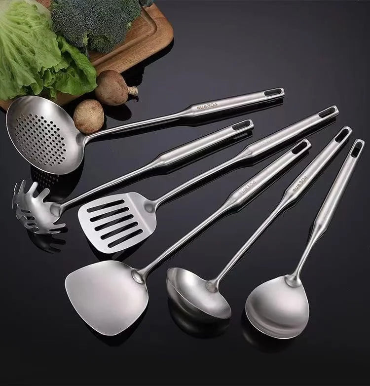 Well-crafted 7-Piece Gold Kitchen Utensil Set with Stand Stainless Steel Cooking Tools- Dishwasher Suitable Ladle Spoon Spatula Pasta Fork Luxury Brass Kitchen Accessories for Home – Durable Stainless Steel Construction with Functional, Easy-Use Details