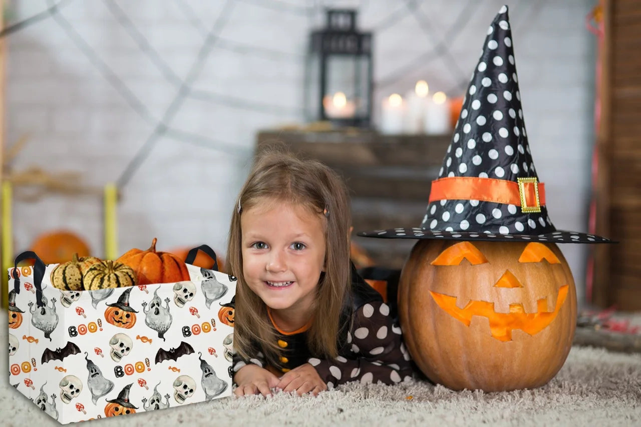 Rectangular Kids Storage Bin Halloween Basket Cartoon Storage Basket with Handles for Organizing Home Kitchen Boys and Girls Toys Bins Shelf Baskets(Watercolor Halloween) – Everyday Household Format with Functional, Easy-Use Details