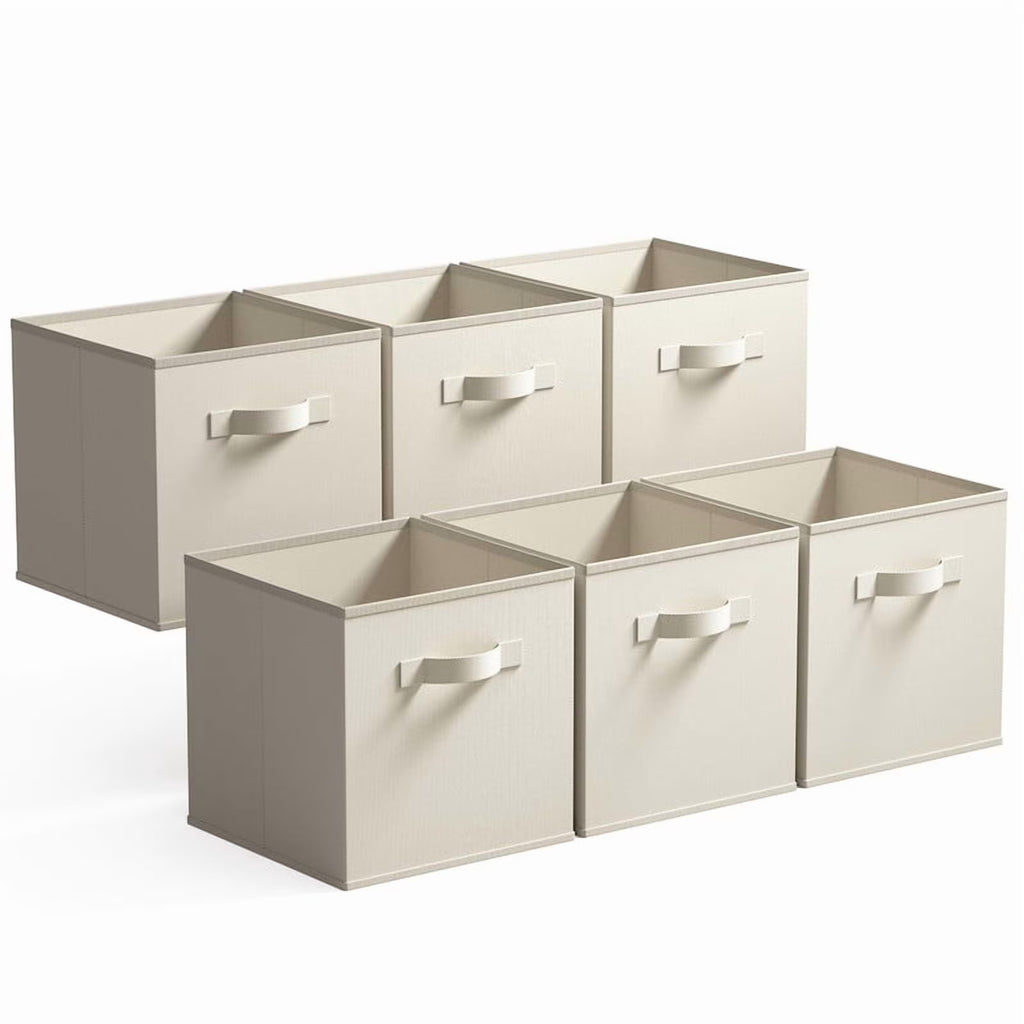 13 Inch Fabric Storage Cubes - Sturdy Collapsible Storage Bins & Handle，Storage Organizer for Organizing Beige Storage Baskets 6-Pack – Everyday Household Format with Functional, Easy-Use Details