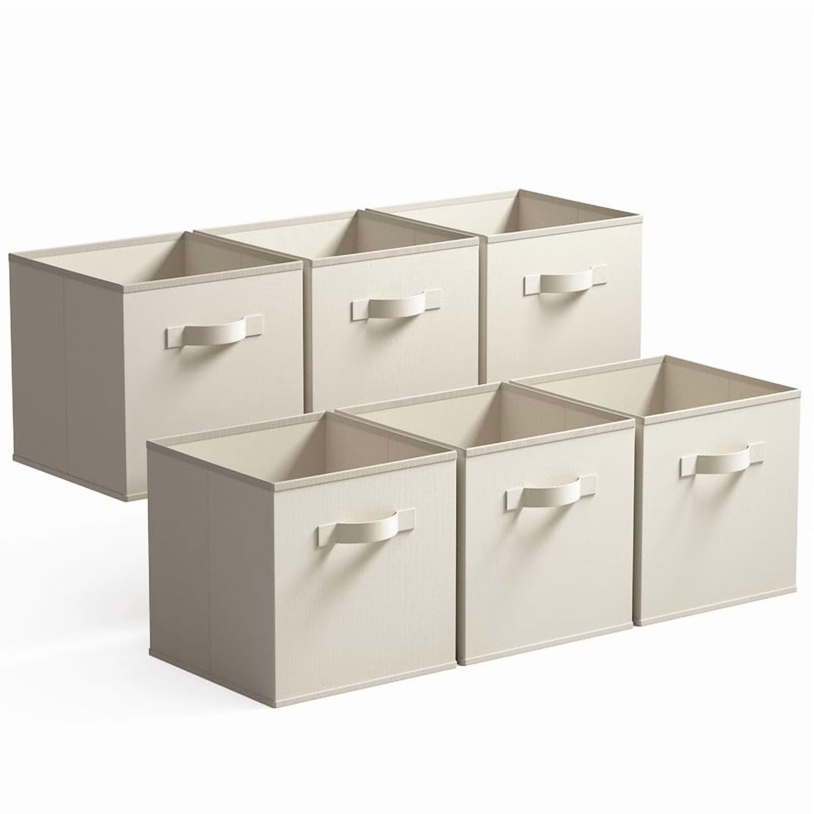 13 Inch Fabric Storage Cubes - Sturdy Collapsible Storage Bins & Handle，Storage Organizer for Organizing Beige Storage Baskets 6-Pack – Everyday Household Format with Functional, Easy-Use Details