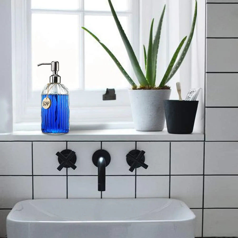18 Oz Clear Glass Soap Dispenser with Rust-resistant Stainless Steel Pump Refillable Liquid Hand soap Dispenser for Bathroom Well-crafted Kitchen Soap Dispenser – Clear-View Organization with Functional, Easy-Use Details