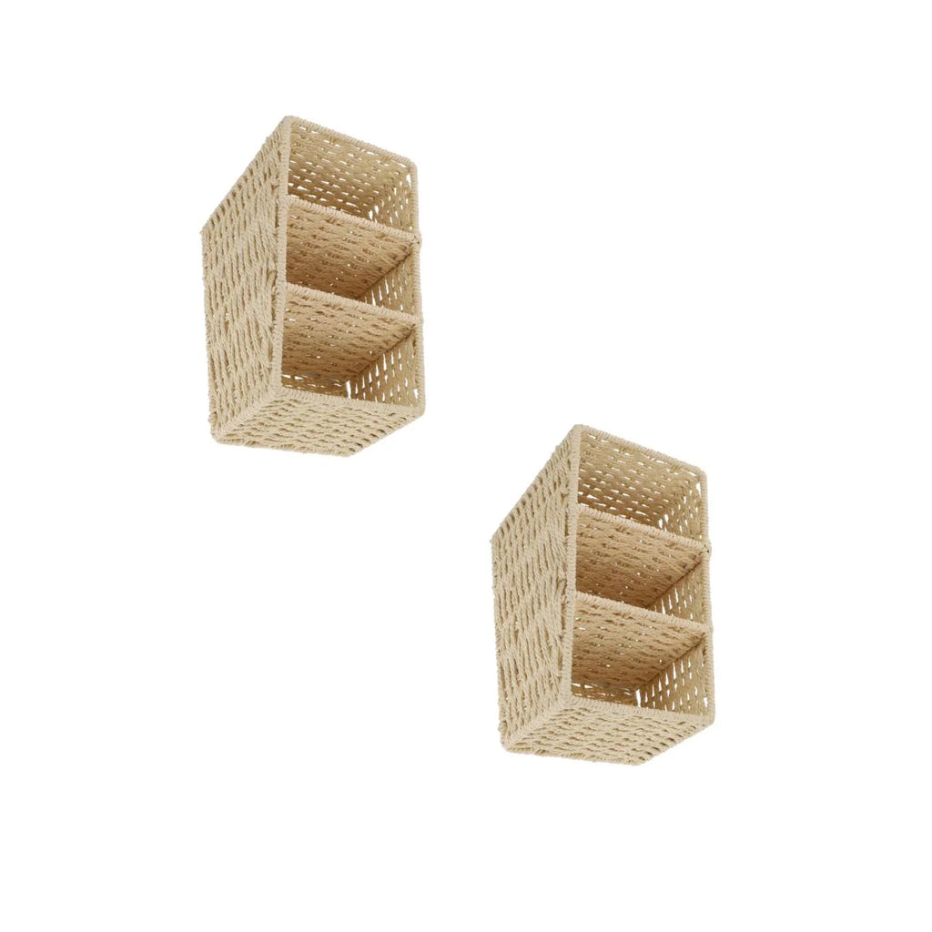 2pcs Woven 3 Compartments Woven Storage Box Bin Makeup Container Cube Organizer Divider for Home Bathroom Bedroom Closet Table Remote Beige – Multiroom Organization Format with Functional, Easy-Use Details
