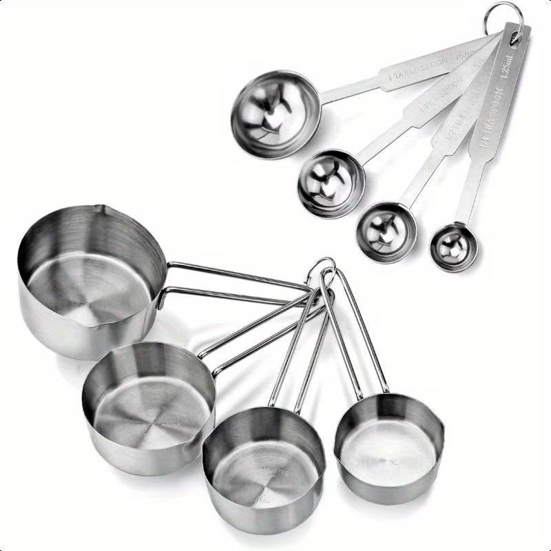 Stainless Steel Measuring Spoons and Measuring Cups Kitchen Tools for Drying and Liquid Ingredients Cooking and Baking Categories Measuring Spoons Measuring Cups Scale Bowls – Durable Stainless Steel Construction with Functional, Easy-Use Details