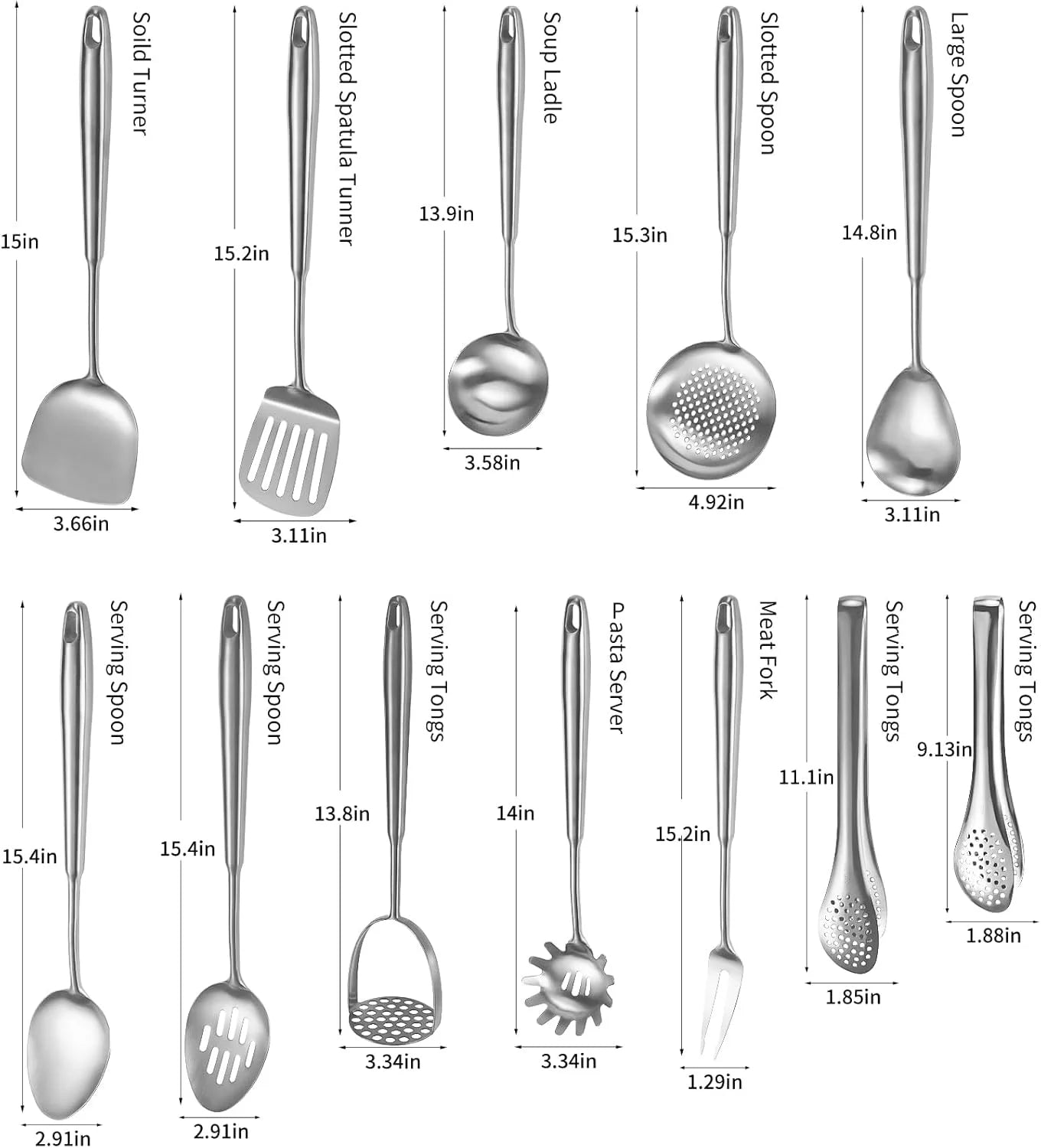 304 Stainless Steel Cooking Utensils,6 Pcs Kitchen Cooking Utensils Set with Spatula Solid Spoon Ladle Skimmer Spaghetti Spoon,Dishwasher Suitable – Durable Stainless Steel Construction with Functional, Easy-Use Details