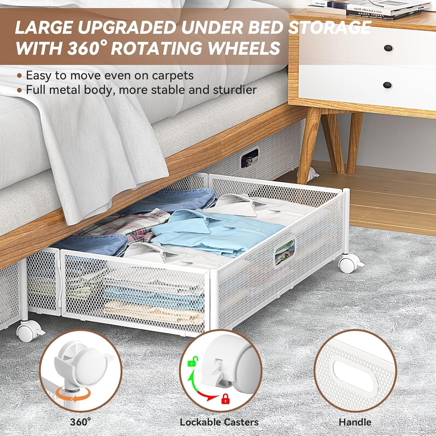 Under Bed Storage Containers with Wheels - Shoe Storage Organizer Drawer Tool-free Assembly Metal Underbed Storage Containers for Bedroom Clothes Shoes Blankets - 2Pack – Everyday Household Format with Functional, Easy-Use Details