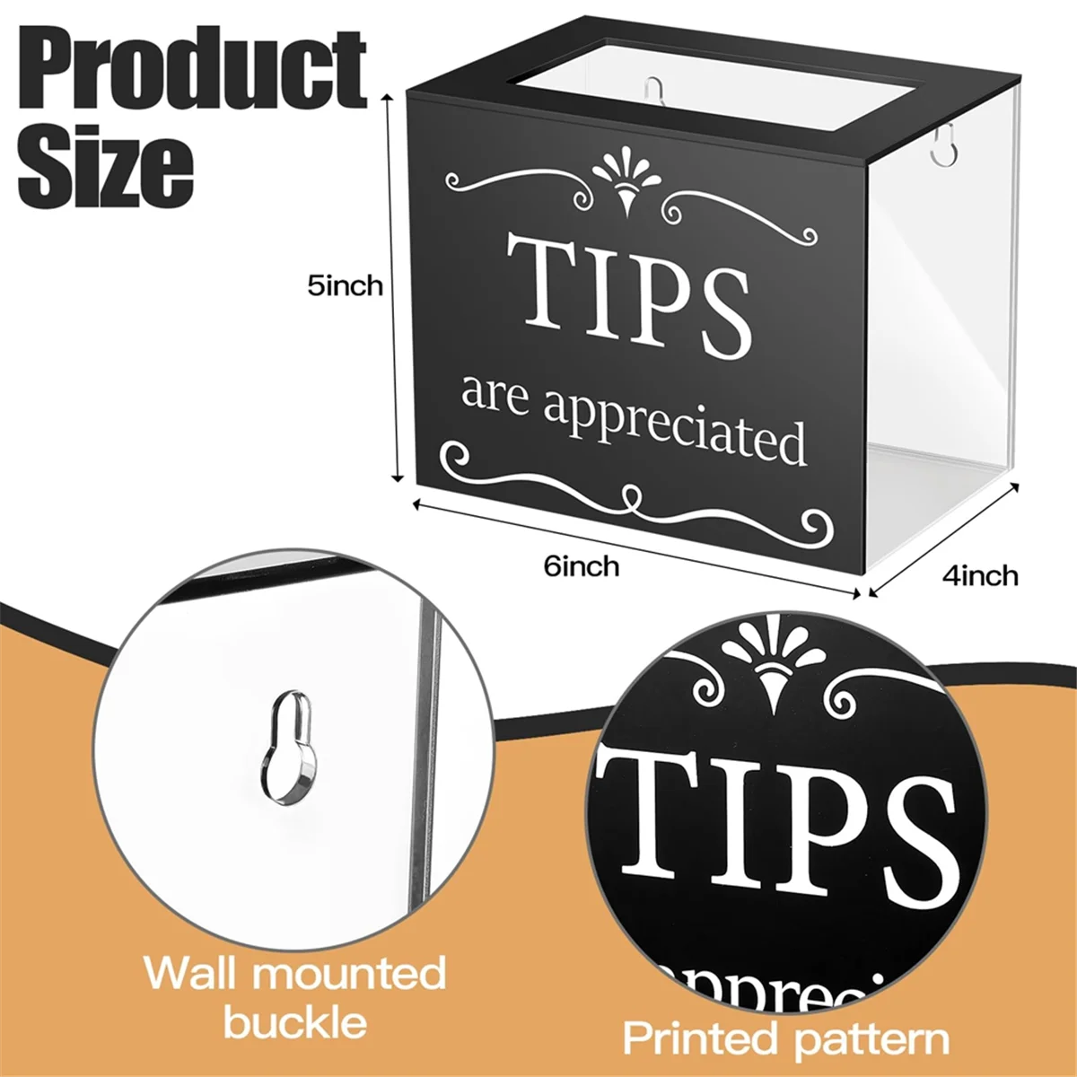 Tip Jars for Money Acrylic Cash Box Donation Bucket 6x4x5 Inch Storage Container Suggestion Raffle – Practical Home Organization with Functional, Easy-Use Details
