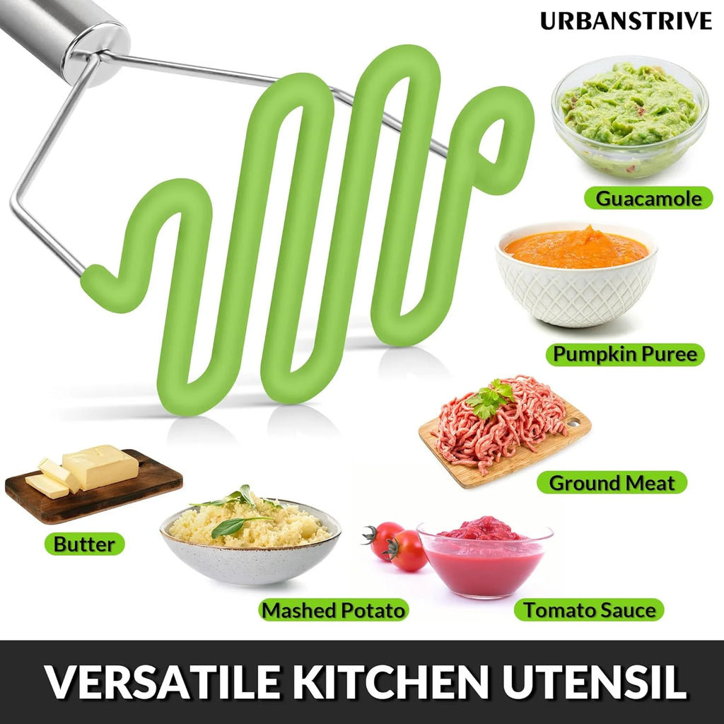 Non-Scratch Silicone Potato Masher Kitchen Tool Potatoes Masher Potato Masher Stainless Steel Wrapped In Well-crafted Silicone Potato Smasher – Durable Stainless Steel Construction with Functional, Easy-Use Details