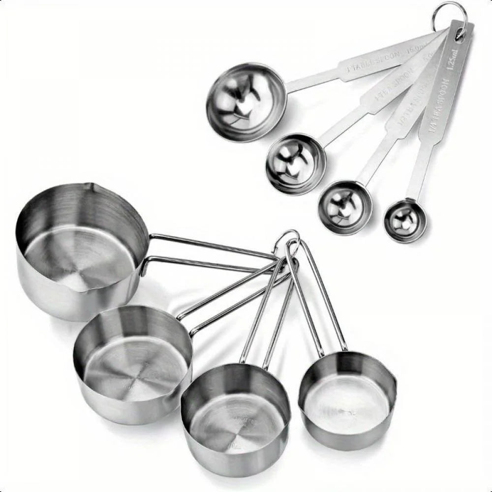Stainless Steel Measuring Spoons and Measuring Cups Kitchen Tools for Drying and Liquid Ingredients Cooking and Baking Categories Measuring Spoons Measuring Cups Scale Bowls – Durable Stainless Steel Construction with Functional, Easy-Use Details