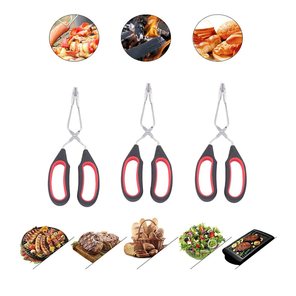 Scissor Tongs with Silicone Tips 23.5x7.5cm Stainless Steel Nonstick Kitchen Cooking Tool – Durable Stainless Steel Construction with Functional, Easy-Use Details