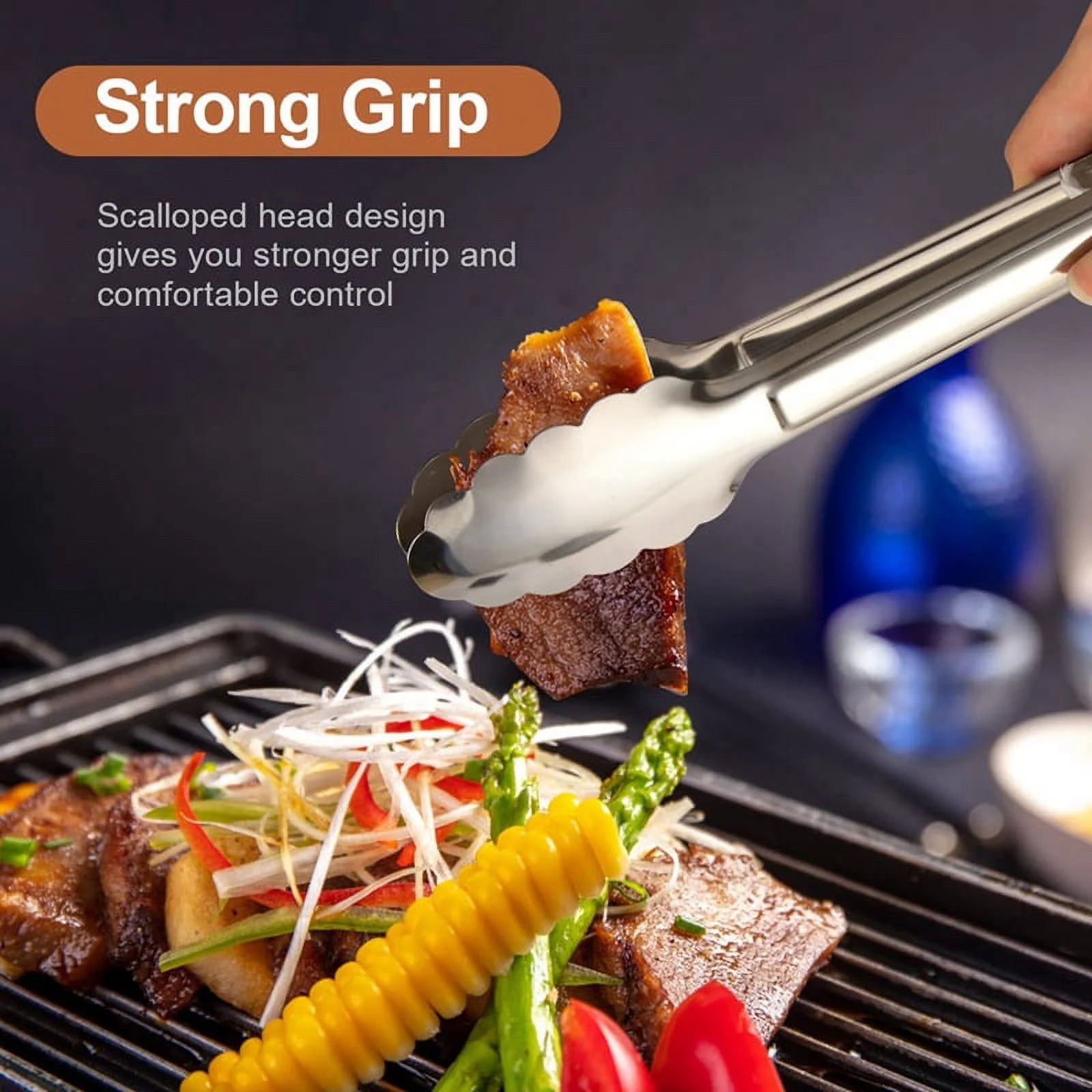 Unbranded 6 Pack Serving Tongs 7 Inch Stainless Steel Food Tongs for Salad Buffet Catering – Durable Stainless Steel Construction with Functional, Easy-Use Details