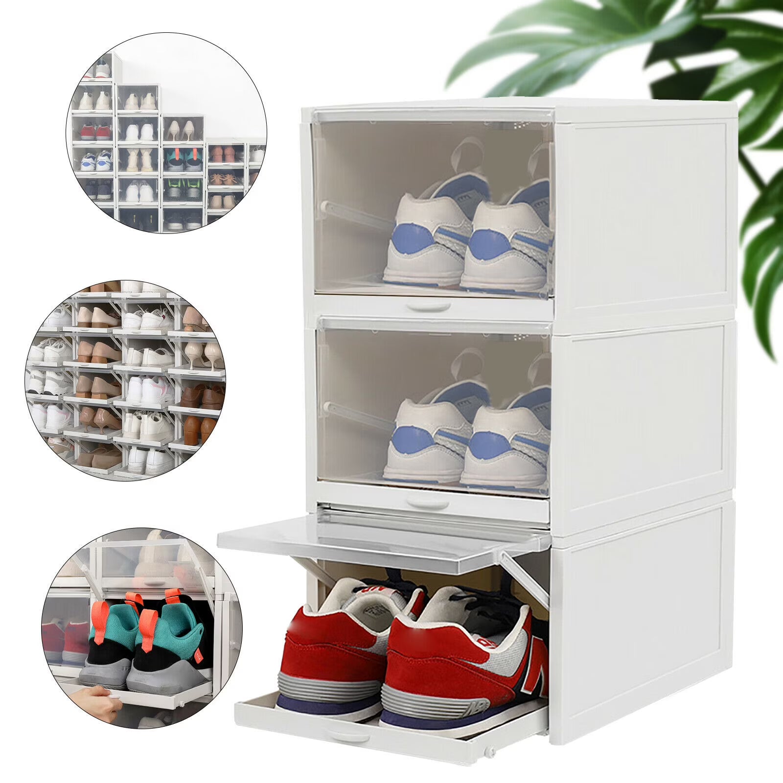 3pcs Foldable Shoe Box Push Drawer Type Storage Organizer Shoe Box Clear Cover Stackable Shoe Storage Box Gray Sneaker Case Stackable Container W/Drawer Push Pull Transparent Shoe Box – Foldable Space-Saving Design with Functional, Easy-Use Details