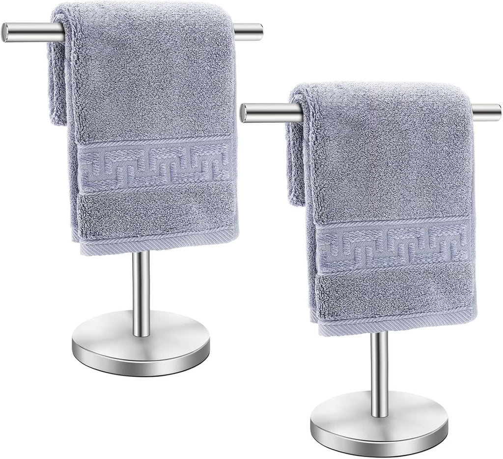 T-Shape Bath Hand Towel Holder Stand Stainless Steel Free Standing Hand Towel Rack with Heavy Base for Bathroom Kitchen & Countertop Silver 2 Pack – Durable Stainless Steel Construction with Functional, Easy-Use Details