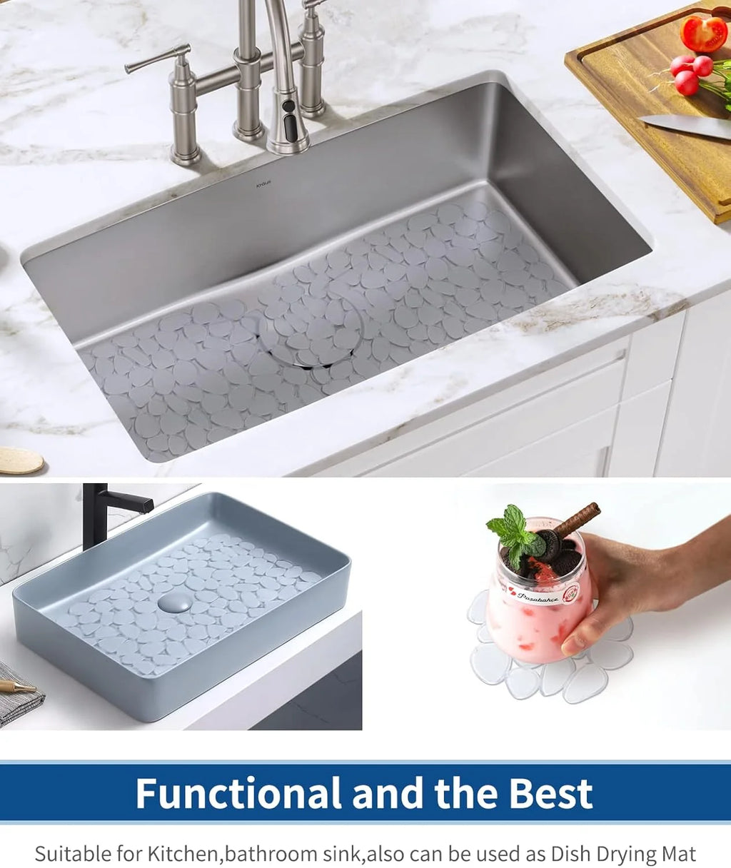 Bligli Pebble Sink Mat 2-Pack - PVC Kitchen Protector for Stainless Steel/Ceramic Dish Drying Mat for Dishes 15.7" x 11.8" Clear – Clear-View Organization with Functional, Easy-Use Details
