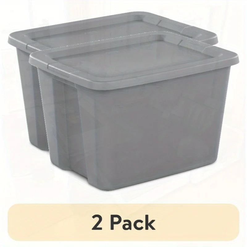 2-Pack 18 Gallon Heavy-Duty Plastic Storage Bins with Snap-On Lids - Durable Stackable Gray Organizers for Home Garage Pantry & Office - Space-Saving Rectangular Design with Reinforced Handles – Stackable Organization with Functional, Easy-Use Details