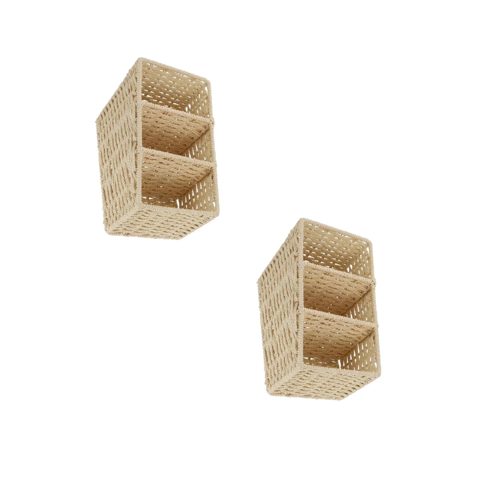 2pcs Woven 3 Compartments Woven Storage Box Bin Makeup Container Cube Organizer Divider for Home Bathroom Bedroom Closet Table Remote Beige – Everyday Household Format with Functional, Easy-Use Details