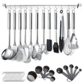 Kitchen Utensils Set 38 Pieces Stainless Steel Cooking Utensils Set Kitchen Gadgets Cookware Kitchen Tool Set with Utensil Holder Rack And Hooks For Hanging Dishwasher Suitable – Space-Saving Hanging Design with Functional, Easy-Use Details