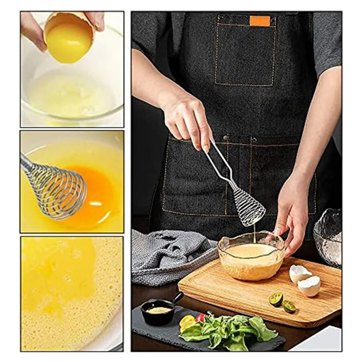 Stainless Steel Spring Coil Whisk Wire Whip-Cream Egg Beater -Cream Hand Mixer Kitchen Tool Accessories for Mixing – Durable Stainless Steel Construction with Functional, Easy-Use Details