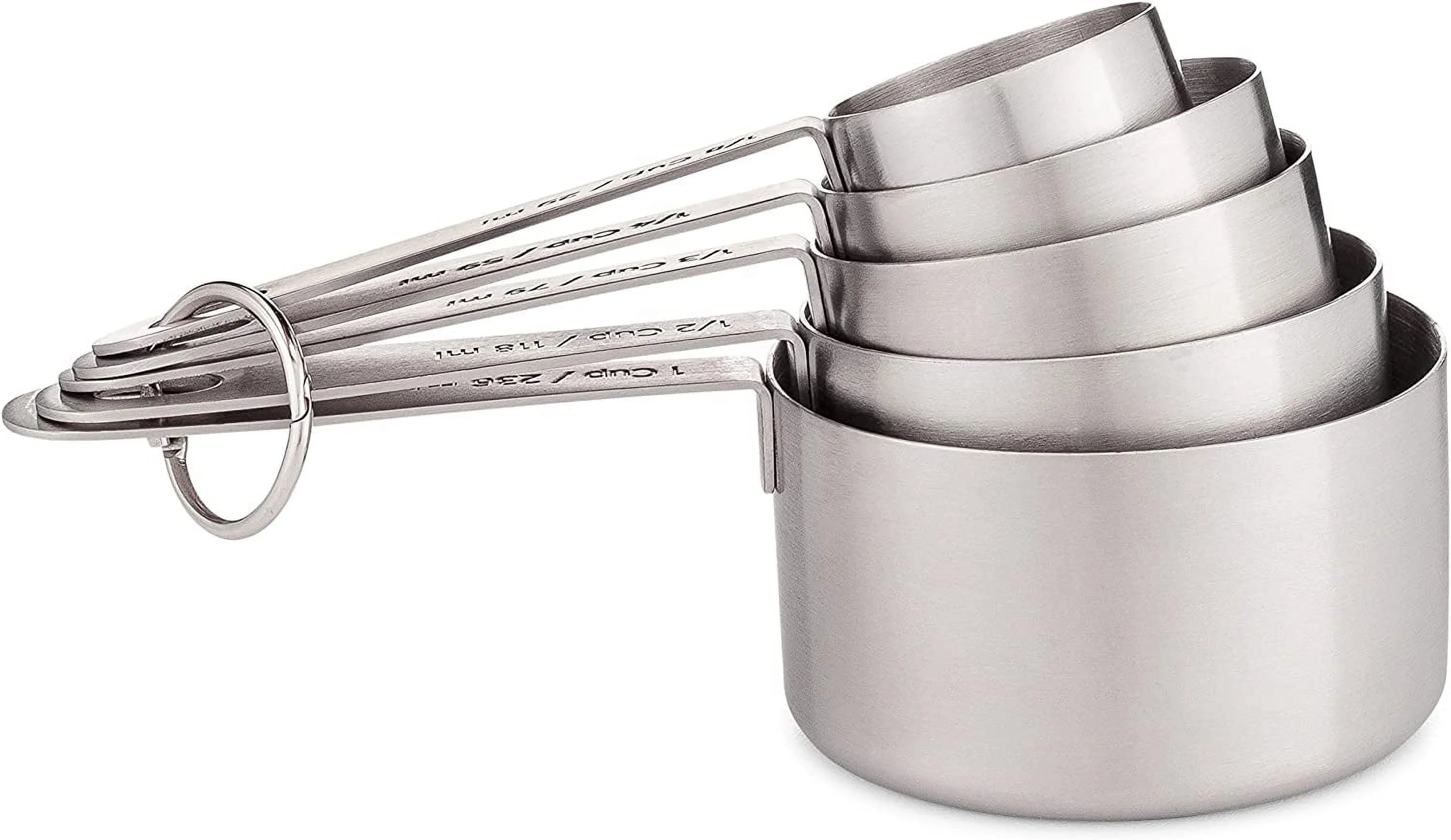 Stainless Steel Measuring Cups Heavy-Duty 5-Piece Set with Storage Ring – Kitchen Measuring Tools – Durable Stainless Steel Construction with Functional, Easy-Use Details