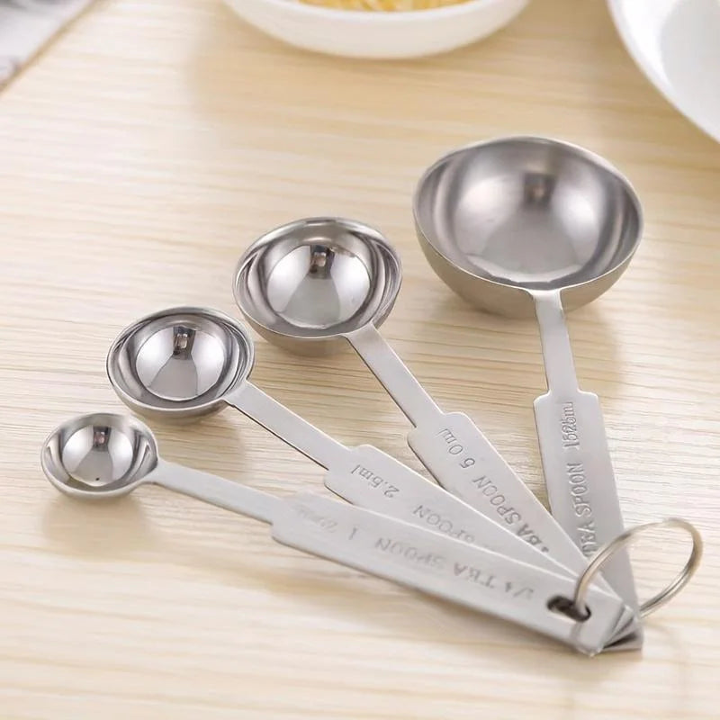Stainless Steel Measuring Spoons and Measuring Cups Kitchen Tools for Drying and Liquid Ingredients Cooking and Baking Categories Measuring Spoons Measuring Cups Scale Bowls – Durable Stainless Steel Construction with Functional, Easy-Use Details