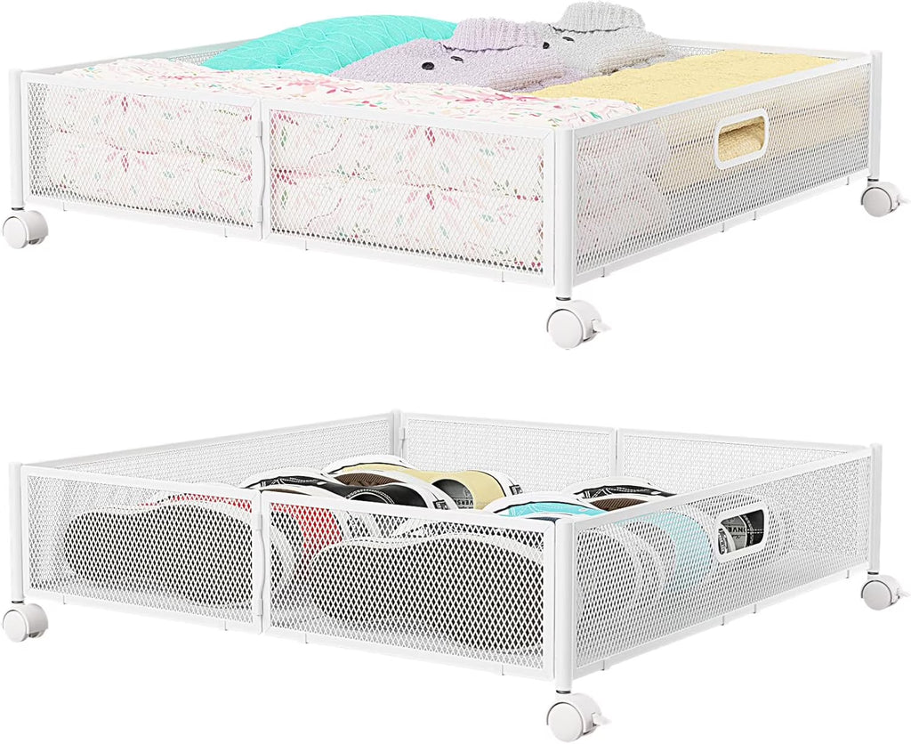 Under Bed Storage Containers with Wheels - Shoe Storage Organizer Drawer Tool-free Assembly Metal Underbed Storage Containers for Bedroom Clothes Shoes Blankets - 2Pack – Everyday Household Format with Functional, Easy-Use Details