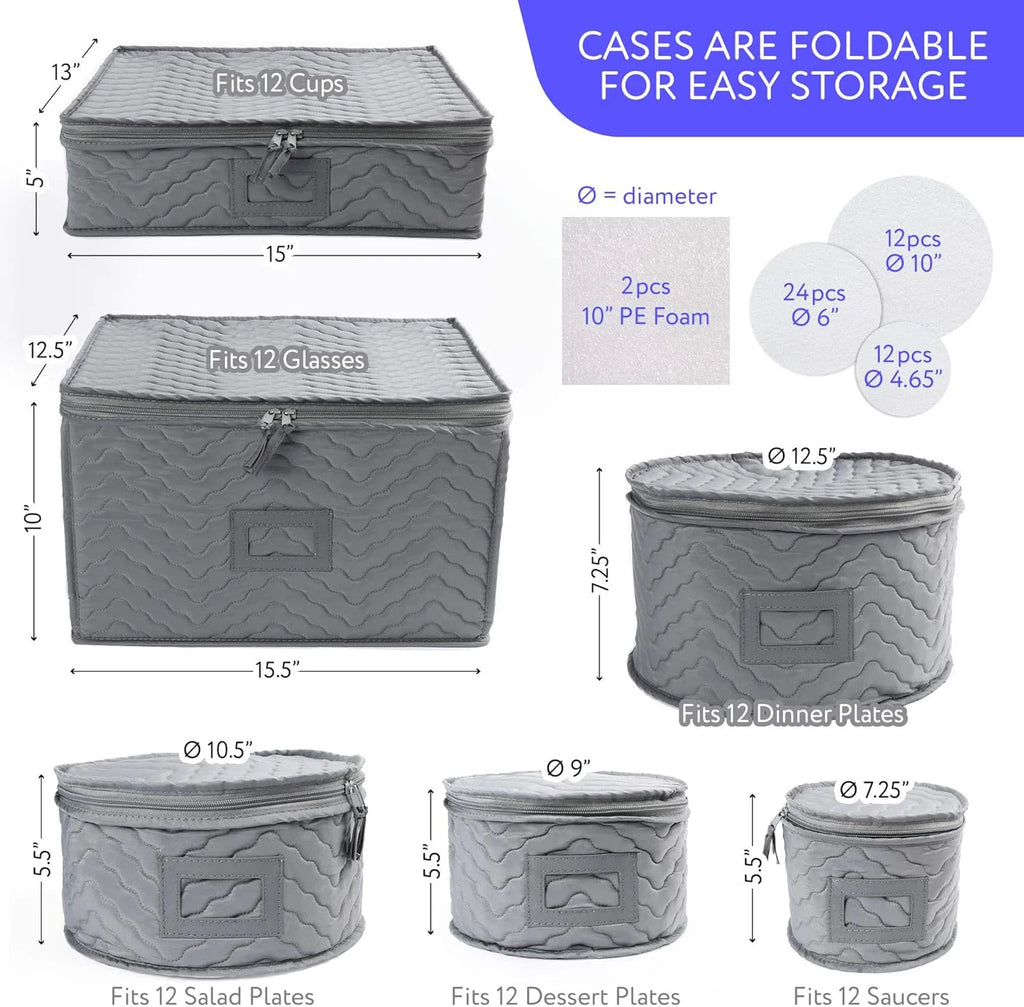 China Storage Containers - Quilted 6-Piece Set Storage Box- Stores Chinaware Stemware Dinnerware Dish Storage Service for 12 48 Pcs Felt Protectors Cardboard Dividers Included – Convenient Multi-Piece Set with Functional, Easy-Use Details