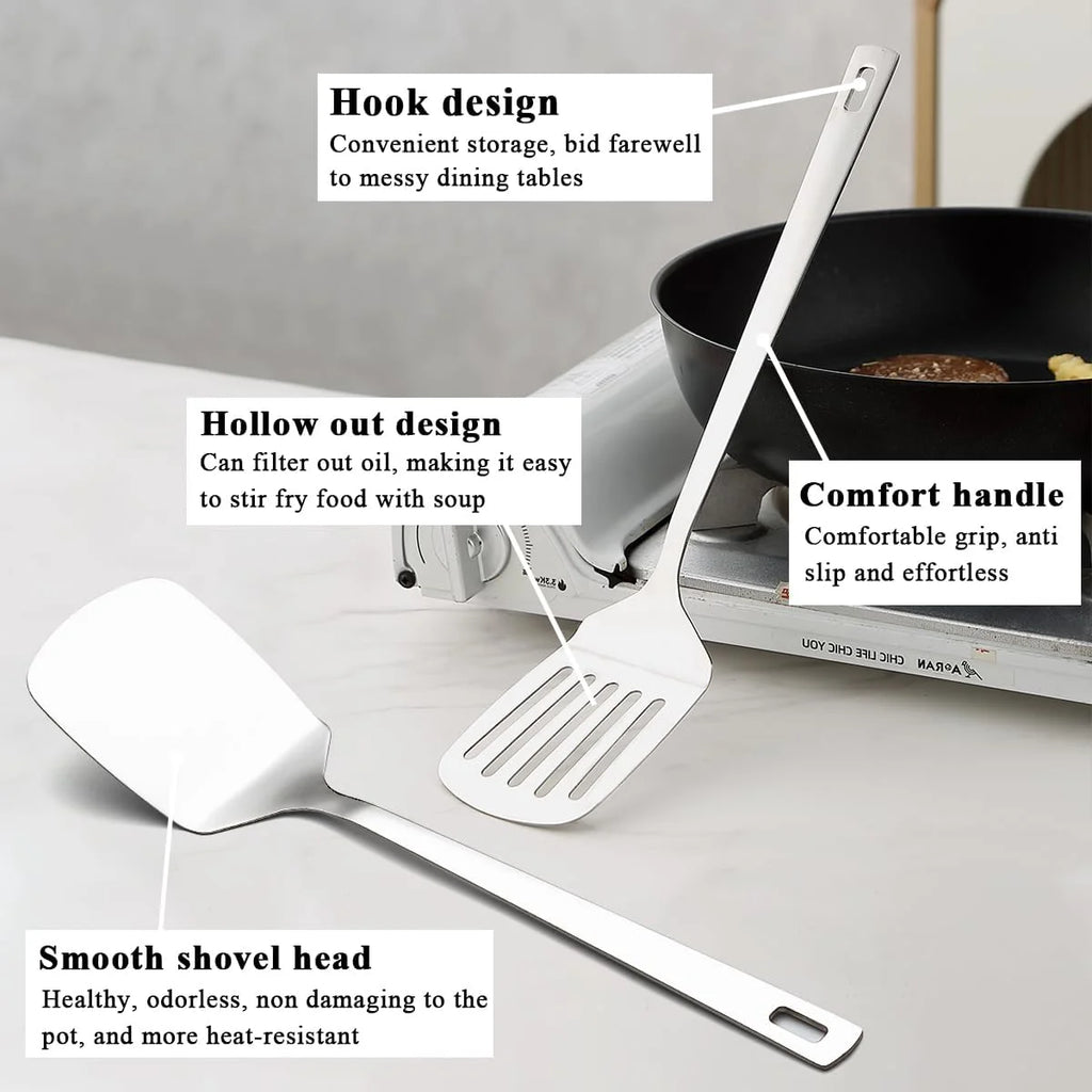 Kitchen Utensils Set 6pcs Stainless Steel Cooking Utensils Set Heavy Duty Kitchen Tools Spatulas Set Home Essentials Kitchen Gadgets Accessories – Durable Stainless Steel Construction with Functional, Easy-Use Details