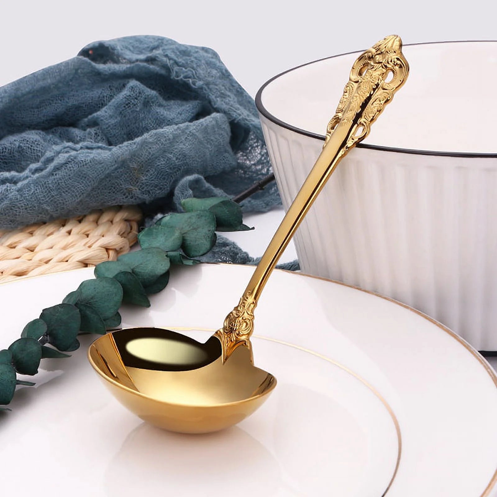 304 Stainless Steel Soup Ladle Cooking Tool Kitchen Gold Plated Spoon – Durable Stainless Steel Construction with Functional, Easy-Use Details