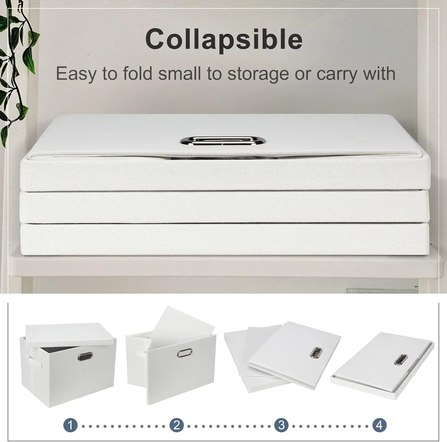 Large 17" 36 Quart Collapsible Stackable Storage Bins with Lids 3 Packs White Linen Fabric Closet Boxes with Lids Storage Cube Baskets Container Organizers for Bedroom Office(17 x12 x11) – Multiroom Organization Format with Functional, Easy-Use Details