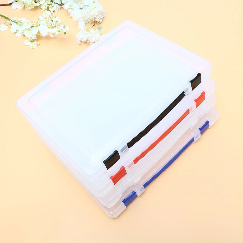 Transparent Storage Box Clear Plastic Document Paper Filling File Case Portable Ducoment Storage Holder with Blue Buckle – Multiroom Organization Format with Functional, Easy-Use Details
