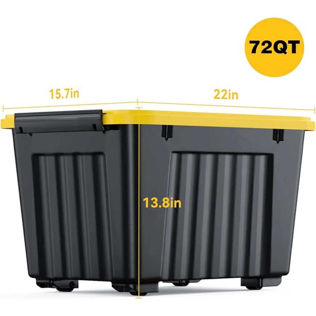 72Quart Plastic Storage Bin Stackable and Nestable Storage Boxes with White Lids and Secure Latching Buckles Large Storage Container (Black/Yellow 72Quart-6Pack) – Stackable Organization with Functional, Easy-Use Details