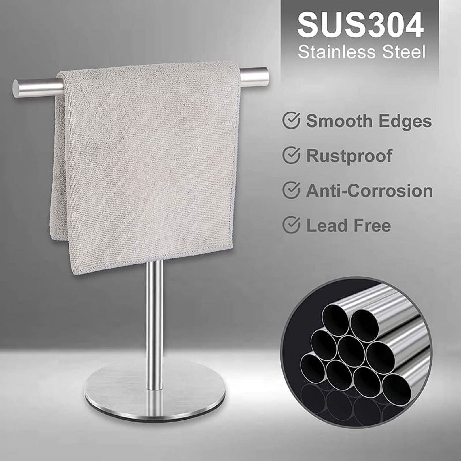 Brushed Standing Towel Rack Heavy Duty Base Stainless Steel T-Shaped Hand Towel Stand for Bathroom Kitchen. – Durable Stainless Steel Construction with Functional, Easy-Use Details