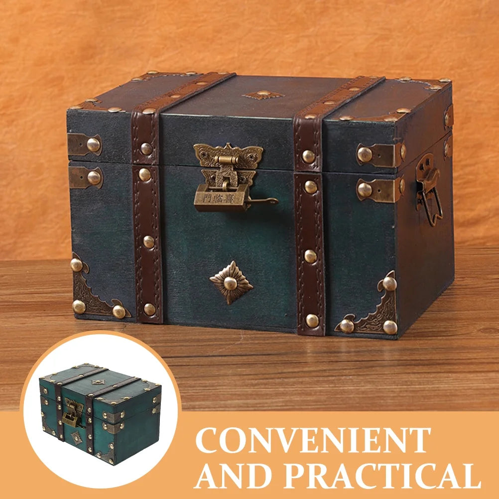 Wooden Storage Box Keepsake Stash Photo Treasure Chest Crate Dark Green – Natural-Look Construction with Functional, Easy-Use Details
